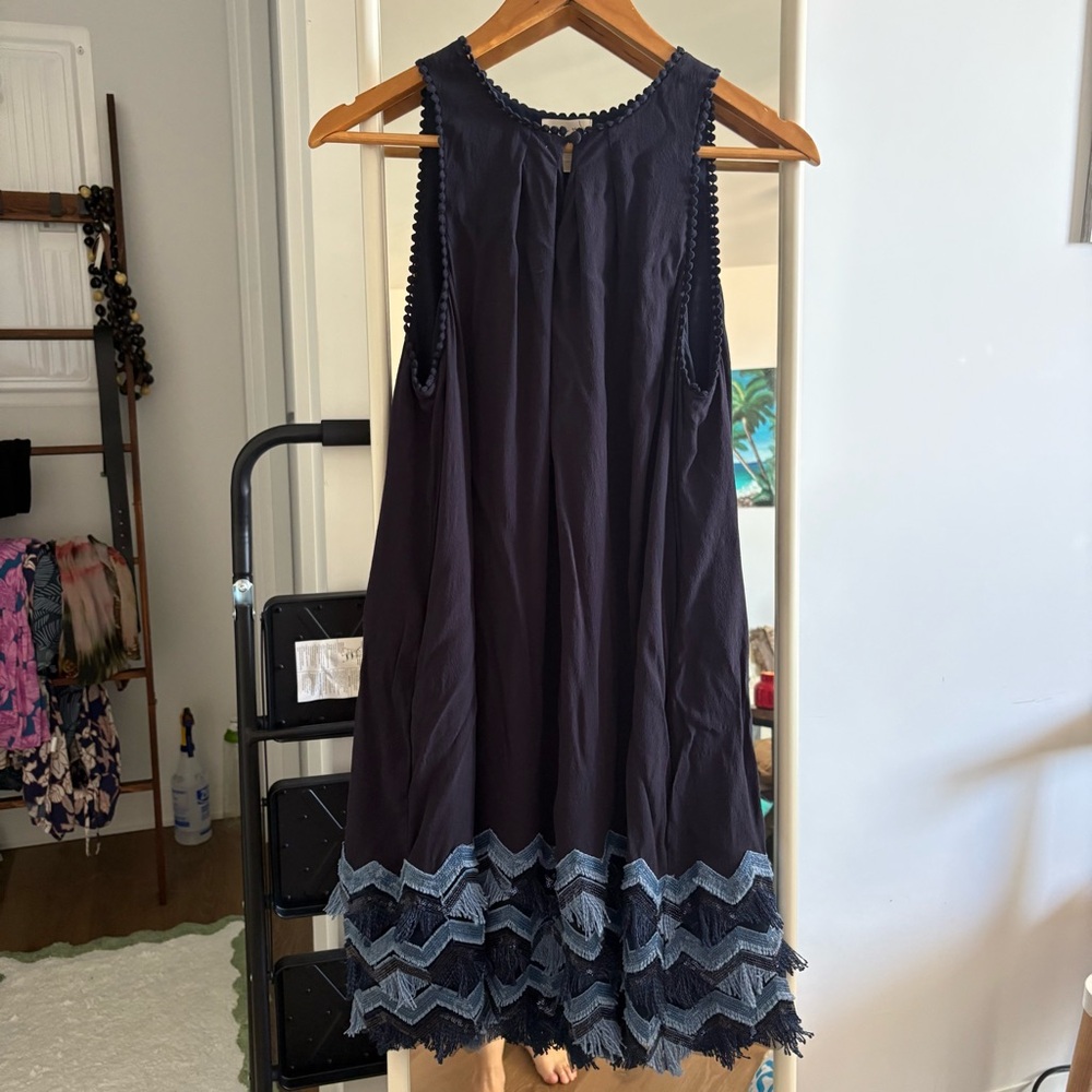 Maeve Anthropologie navy and and light Blue Mini Dress with chevron sparkle hem